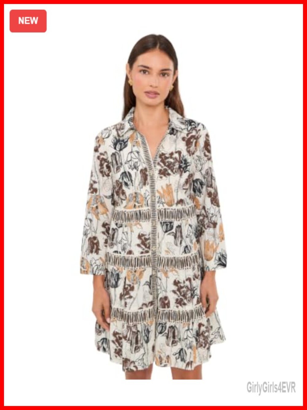 Lilly Pulitzer Angie Tiered Shirtdress 3/4 Sleeve Collared Swing Dress